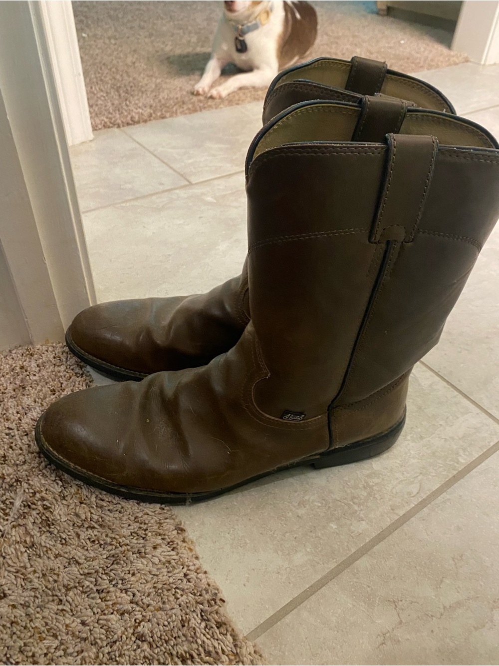 Justin Boots Brown Leather Pull-On Western Cowboy Boots